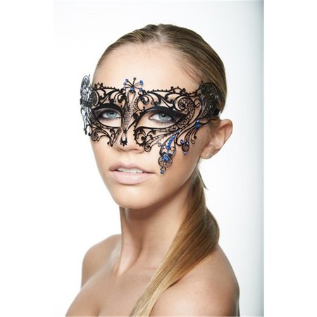 KAYSO Black Luxury Arrogant Metal Laser Cut Masquerade Mask with Blue Rhinestones One Size BB006BLBK